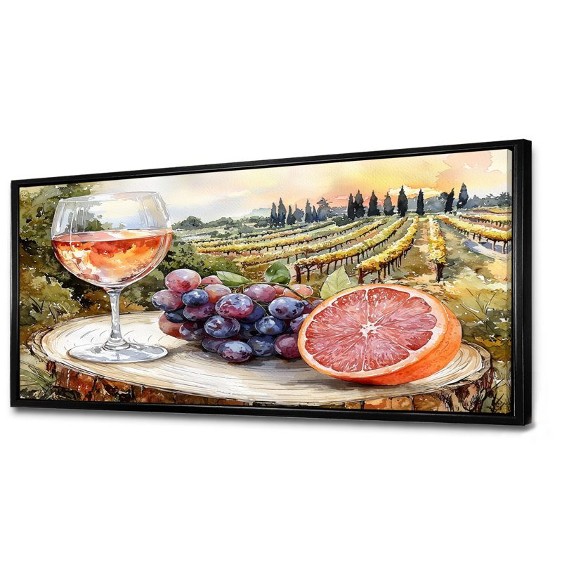 Birtie - Vineyard, art mural sur toile, H 28 po x l 60 po, Impression encadrée flottante sans passe-partout, Noir