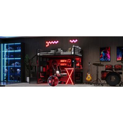 Loft Bed With Built-In Work Station, Wardrobe, Storage Staircase And LED