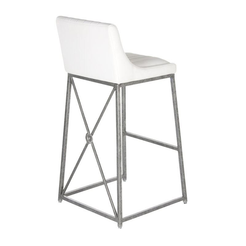 Medallion Upholstered Bar Stool with Metal Frame, Royal Silver, White, Bar Stool (30'' Seat Height)