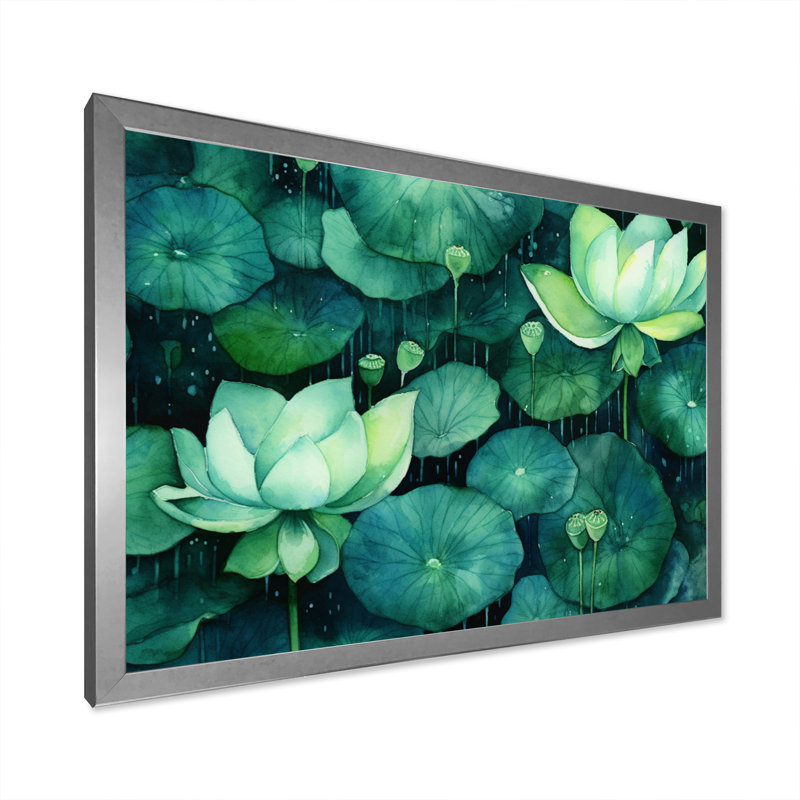 Green Lotus Pond II, reproduction d'art sur toile, H 12 po x l 20 po x P 1 po, Cadre simple argenté