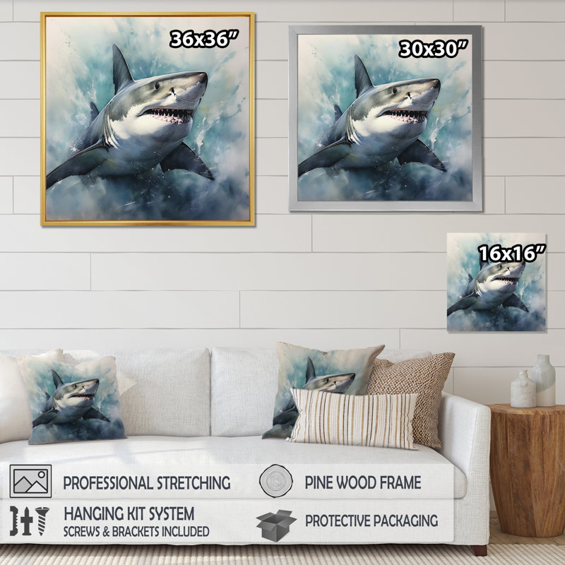 Fierce Shark II - Shark Canvas Prints, 36" H x 36" W x 1.5" D, Wrapped Canvas