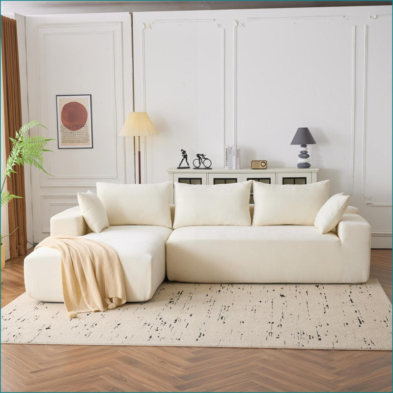 Canapés modulaires, canapé en chenille blanc neige 4 personnes extra profond 108x68 pouces pour salon / chambre d'amis, sans assemblage | Blanc neige | Mousse et ressort