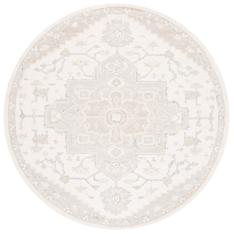 Lauren Ralph Lauren Percy Hand Tufted Wool/Cotton Oriental Rug in Ivory/Beige, Round 7'