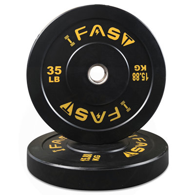 Olympic Bumper Weight Plates, Rubber Plate With 2-Inch Steel Insert Rubberized Weightlifting Barbell Plates 35LB, Pairs Or Sets