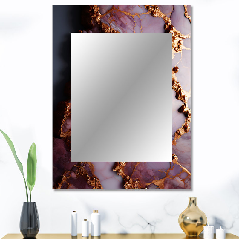 Pink and gold Marble agate river II - Abstract Decorative Wall Mirror, Modern Large Mirror, Printed Metal Art, 40" x 30"