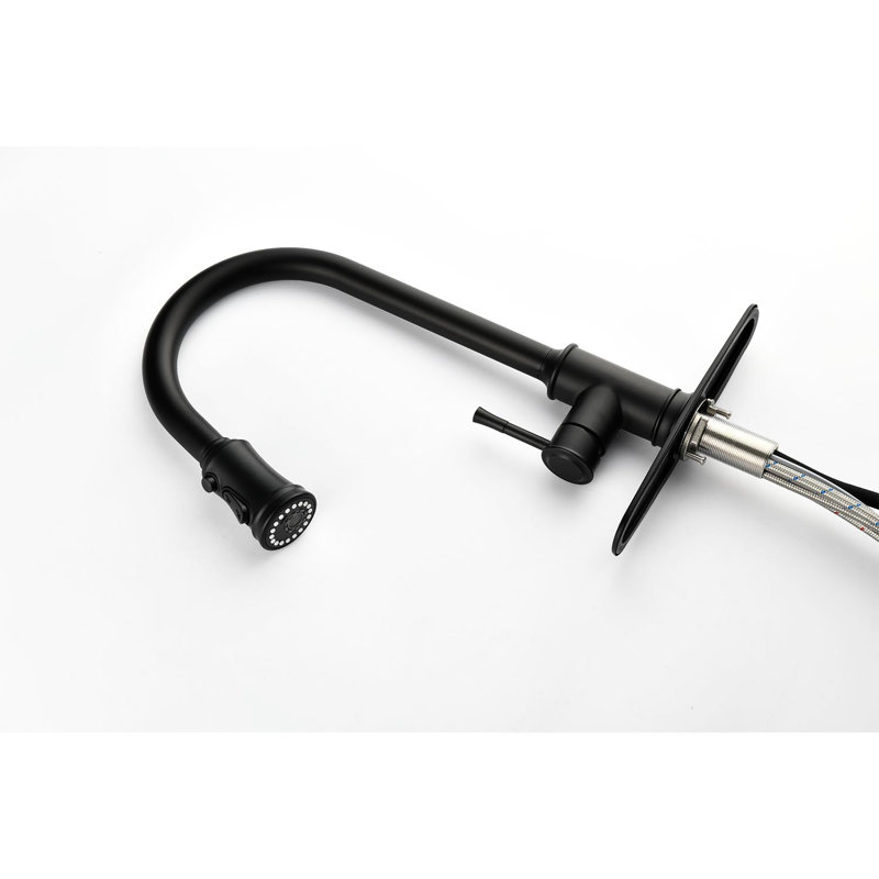 Matte Black Kitchen Faucet With Pull-Down , Stainless Steel, Single Handle, 3 Water Output Modes, Pull Down Faucet, Black, Settings, Robust Build