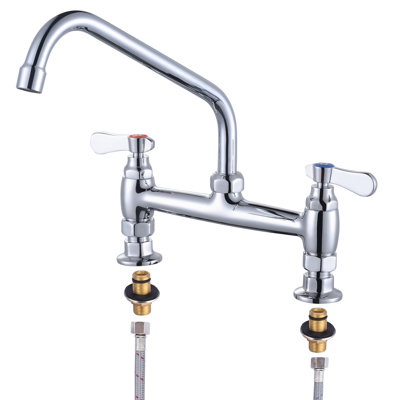 10" 2-Handle Deck Mounted Commercial Kitchen Faucet with Swivel Spout & Supply Lines In Chrome