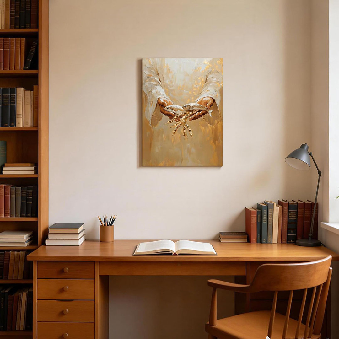 Jesus Feeding The Five Thousand Canvas Wall Art: Five Loaves And Two Fish Bible Text Wall Decoration Christian Print Image Painting Suitable For Livin