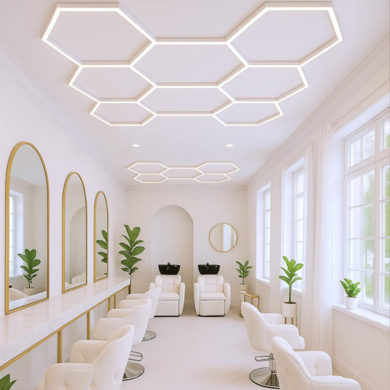 Plafonnier moderne hexagonal à DEL avec 8 ceintures, conception en nid d'abeille pour garage, studio, salle de sport ou salle de jeux (ensemble de 8)