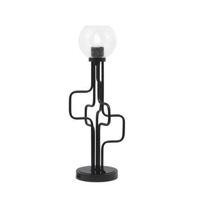 Lampe d'appoint Amarmula, avec ports USB, fini noir mat, verre transparent 5,75 po