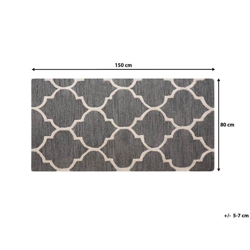Yalova Geometric Wool Hand Woven Area Rug, Rectangle 80 x 150cm