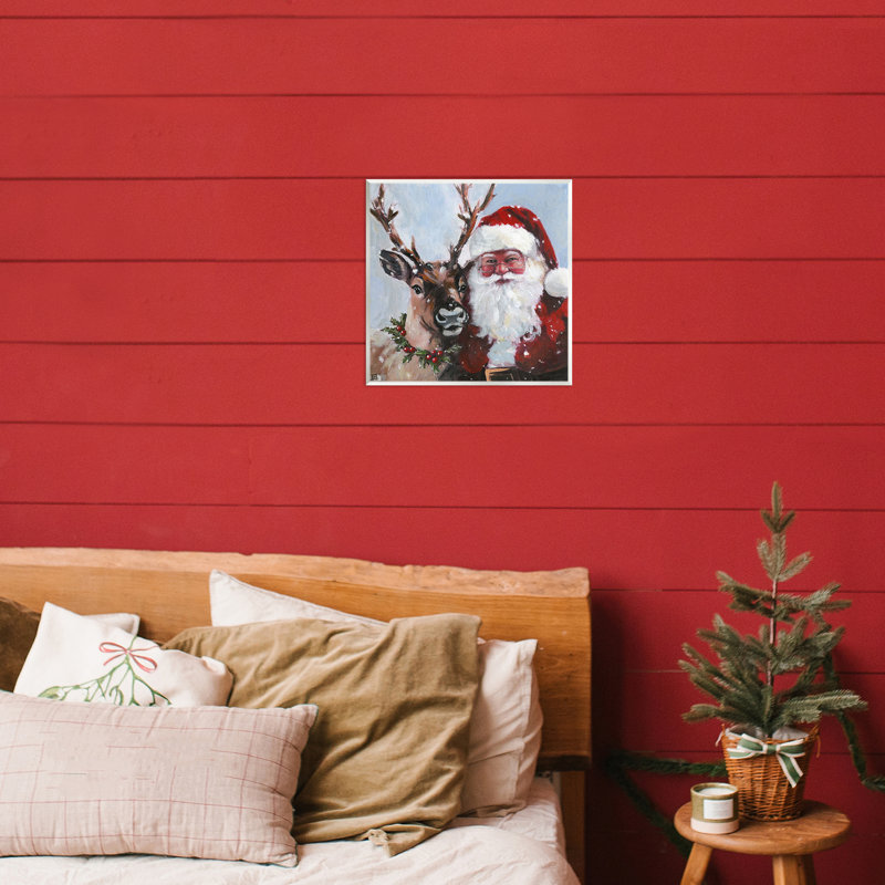 Plaque murale Rosy Cheeked Santa & Reindeer, design par Sara Culpepper