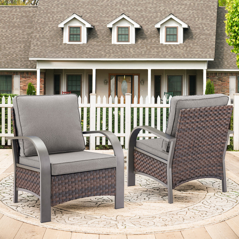 Bobra Patio Wicker Outdoor Club Chair with Cushions(Set of 2), Gray