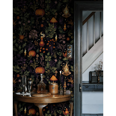 Papier peint magique de jardin sorcière chalet citrouille d'Halloween