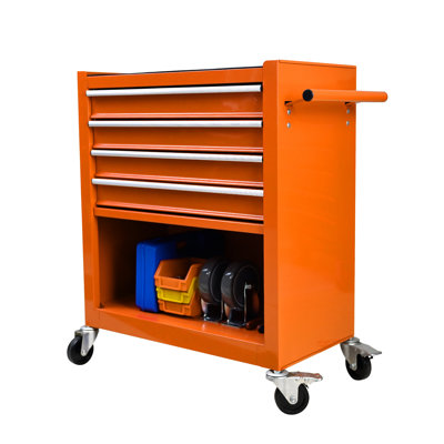Chariot à outils roulant orange à 4 tiroirs avec roues verrouillables - Armoire à outils mobile en acier robuste pour l'organisation du garage