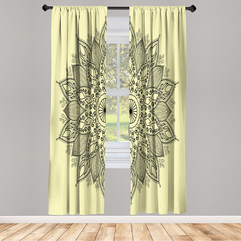 Microfiber Floral Semi-Sheer Rod Pocket Curtain Panels, 28" W x 84" L, Light Yellow