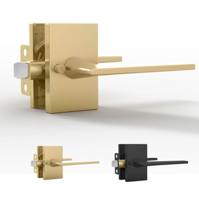 Mega Handles Apex Privacy Door Handle - 1 Pack Interior Gold Handle for Bed & Bath With Privacy Door Lock - Satin Brass