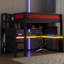 Lit mezzanine double avec bureau et garde-robe, structure de lit mezzanine avec DEL, USB intégré, noir et rouge-1609758234