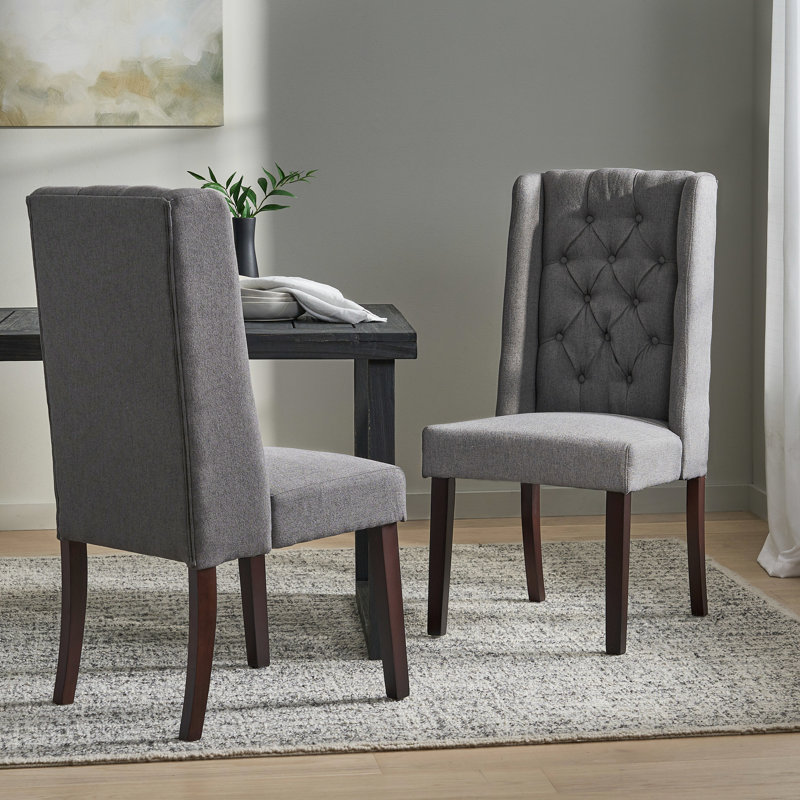 2 chaises de salle à manger à dossier haut gris foncé en bois, Gris foncé
