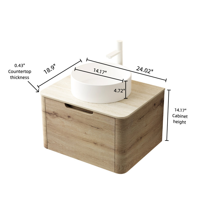 Meuble-lavabo de 61 cm avec rangement mural, lavabo rond en céramique blanche, comptoir en pierre frittée romaine, tiroir à fermeture amortie, installation facile, meuble de rangement en contreplaqué, système raffiné