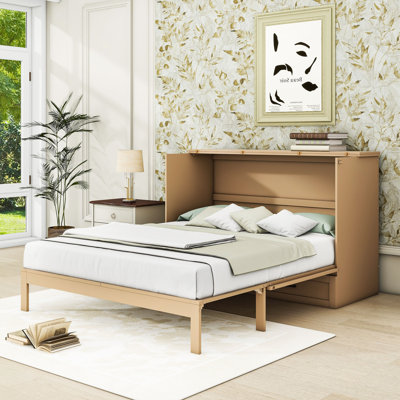 Carlysia Wooden Murphy Bed with Storage Drawers and Built-In Charging Station