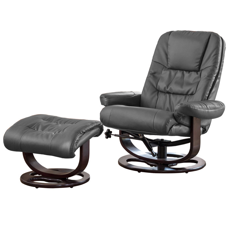 Robertsdale 88cm Wide Faux Leather Swivel Ergonomic Recliner, Grey