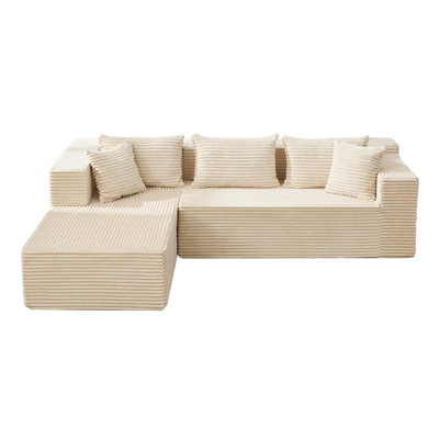 106" L-Shaped Modular Sectional Sofa with Chaise, Deep Seat Corduroy Upholstered Couch, No Assembly Modern Sofa for Living Room
