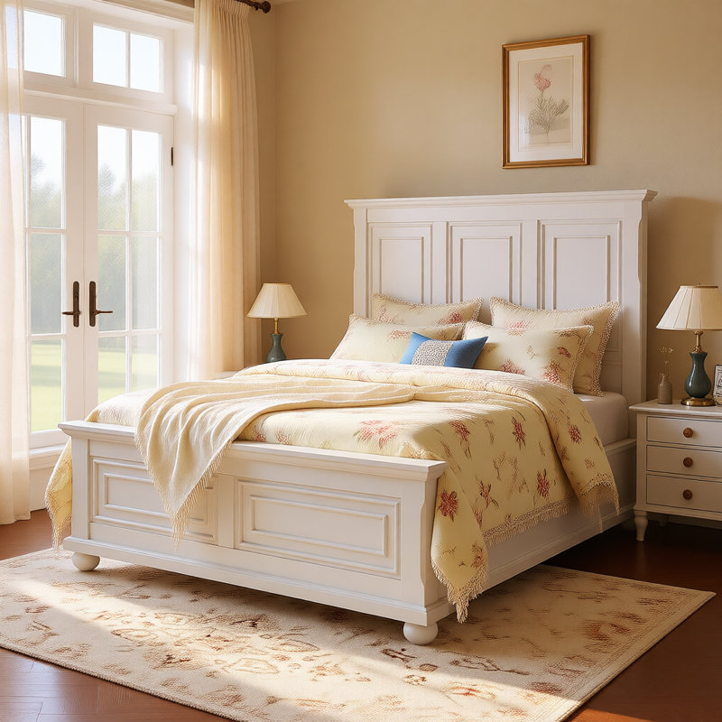 Traditional Pinewood Bed Frame with Decorative Headboard & Footboard, Vintage Town & Country Style, No Box Spring Needed