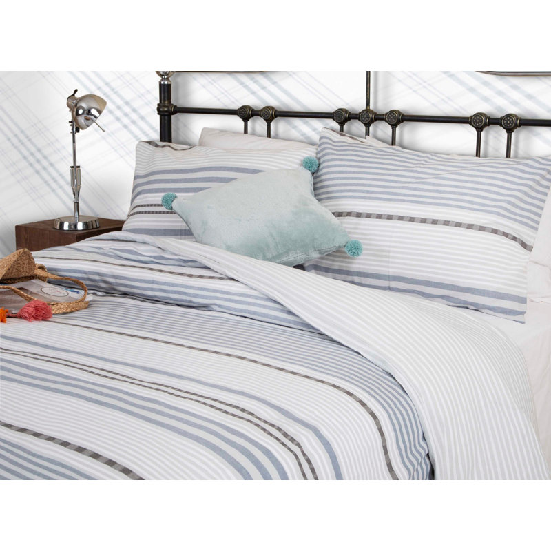 Ensemble de housse de couette 100% coton cyb blanc / bleu / gris 4 pièces