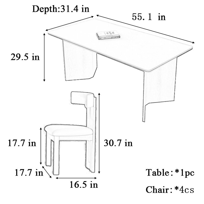 Ensemble de salle à manger 31,4 W Dirck, H 29,5 po x L 55,1 po x l 31,4 po