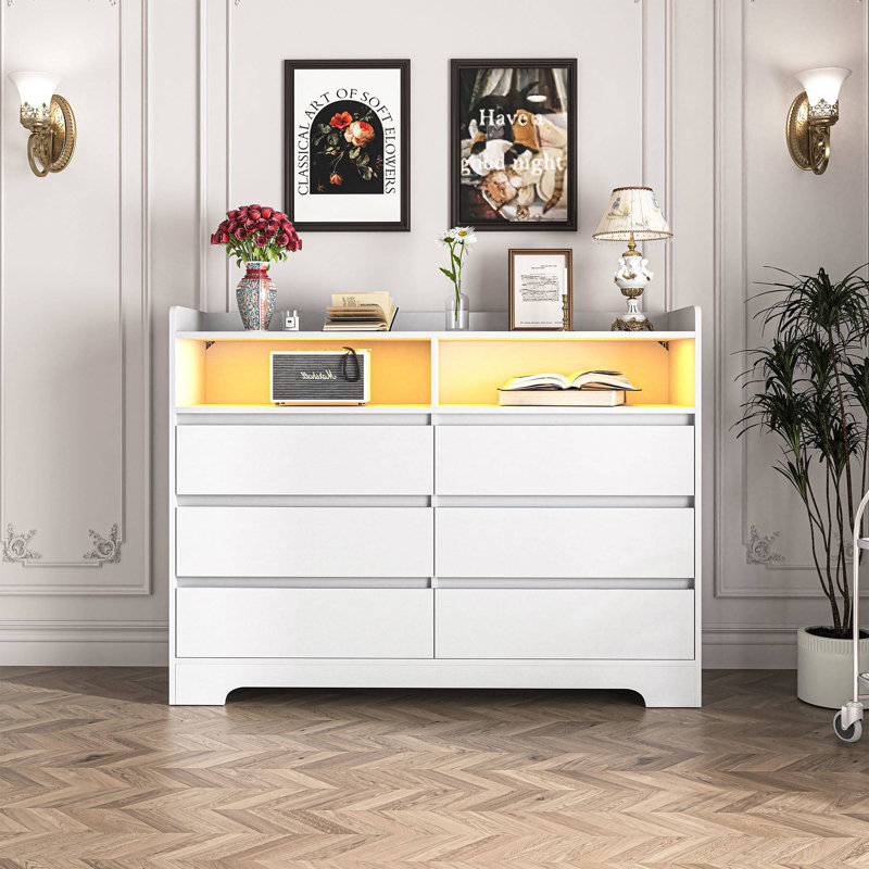 Commode 6 tiroirs Bassano, Blanc