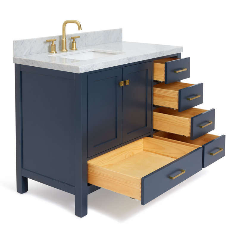 Ensemble de meuble-lavabo simple 43 po Cambridge, Left, Forme rectangulaire, Bleu minuit