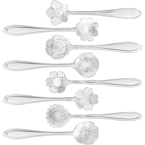 Luxury Metal Coffee Dessert Spoon Set Swan Base Holder with 6pcs Ice Cream Spoons Forks Teaspoons Dessert Sugar Salad Flatware House of Hampton