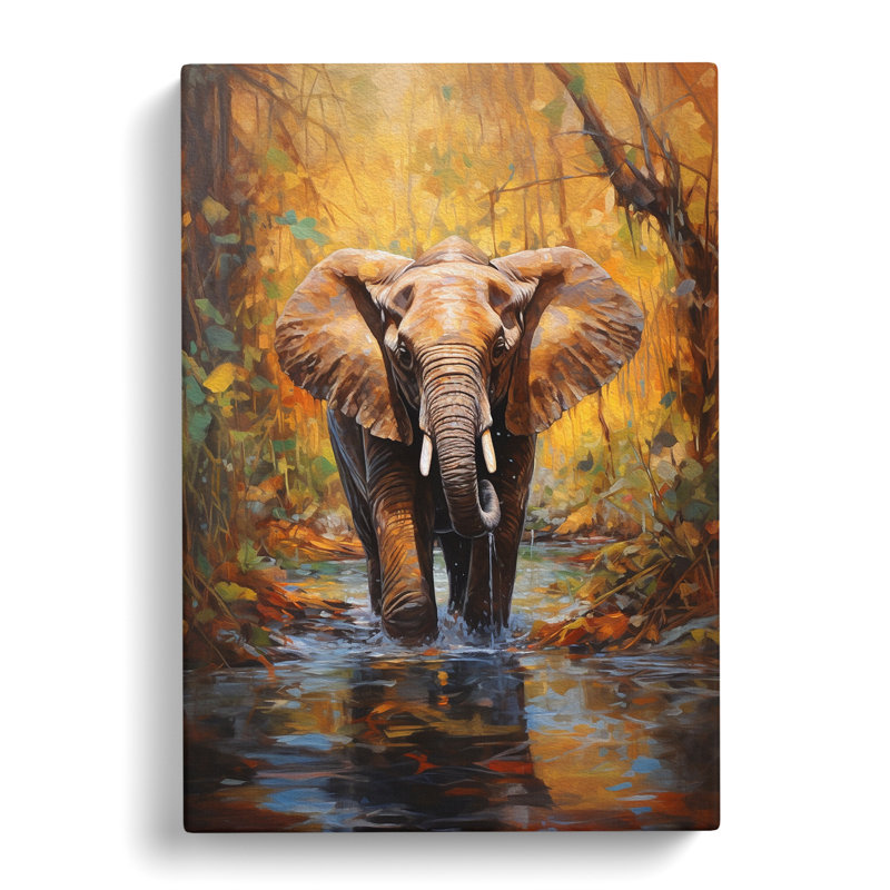 Elephant Impressionism - Wrapped Canvas, 76cm H x 50cm W x 3cm D