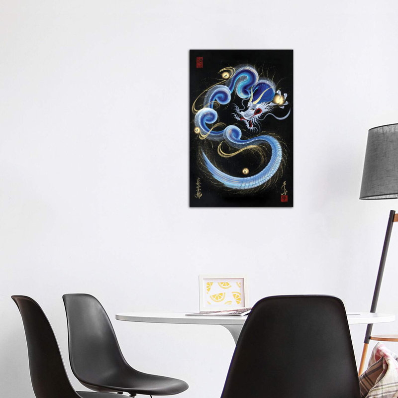 «Guardian Blue Dragon» - reproduction, Toile tendue, H 40 po x l 26 po x P 1,5 po