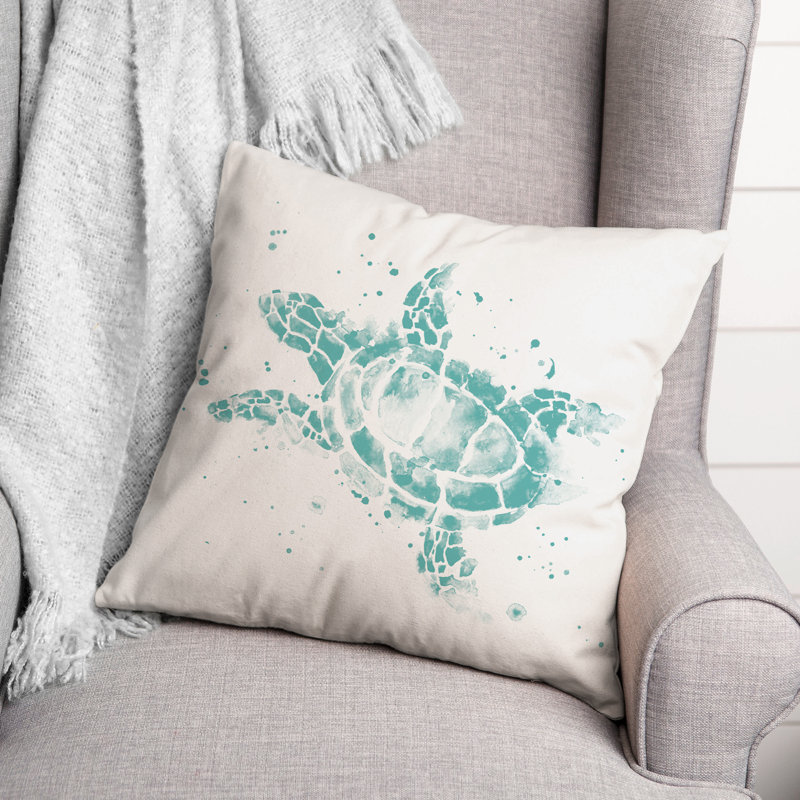 Splatter Sea Turtle Navy Throw Pillow, Teal