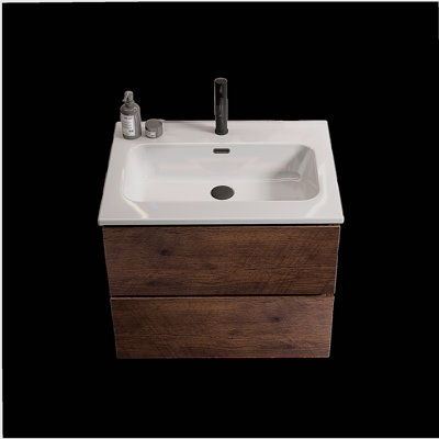 Coiffeuse murale peu encombrante avec lavabo en céramique et robinet monotrou, grande coiffeuse flottante avec rangement, pré-assemblée