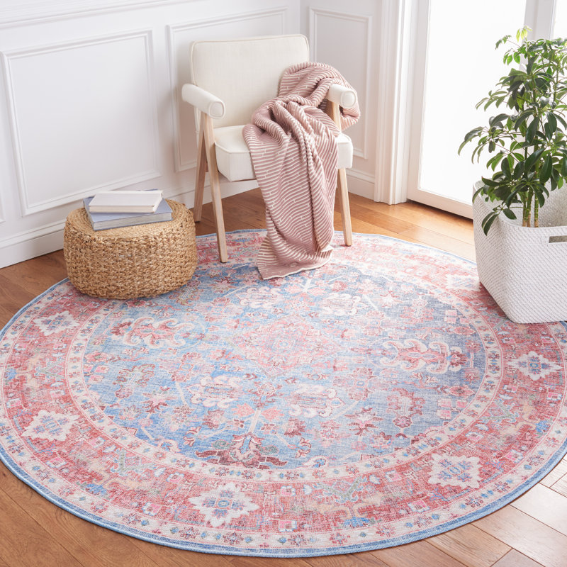 Chartier Oriental Blue/Rust Area Rug, Round 6'7"