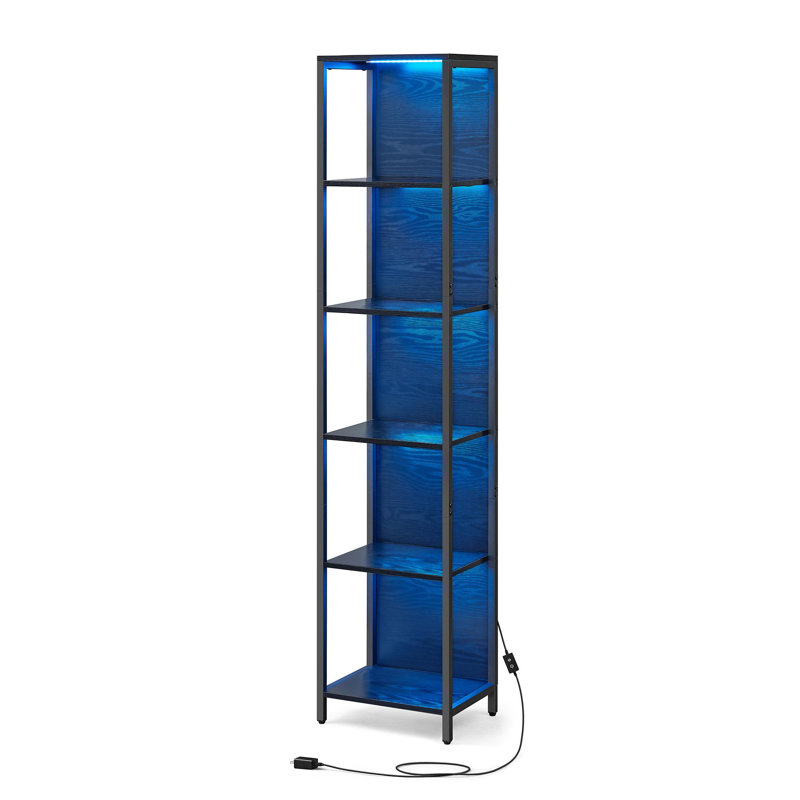 70.3'H LED Bookshelf, Display Shelf With Dimmable Lights, (5 Shelves) 70.3" H x 15.7" W x 11.9" D