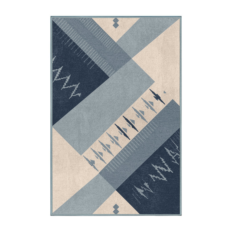 Tapis gris lavable à la machine à motif de blocs d'inspiration mondiale Roslindale, 8 x 10