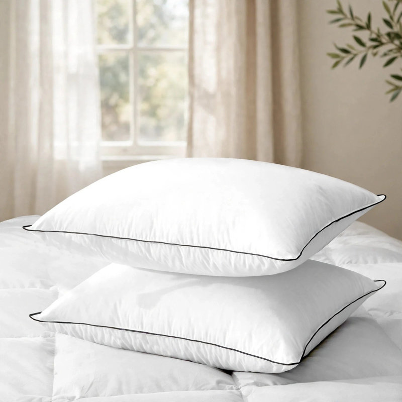 Oreiller de soutien en duvet d'oie et en mélange de plumes avec housse 100% coton doux, standard, Standard
