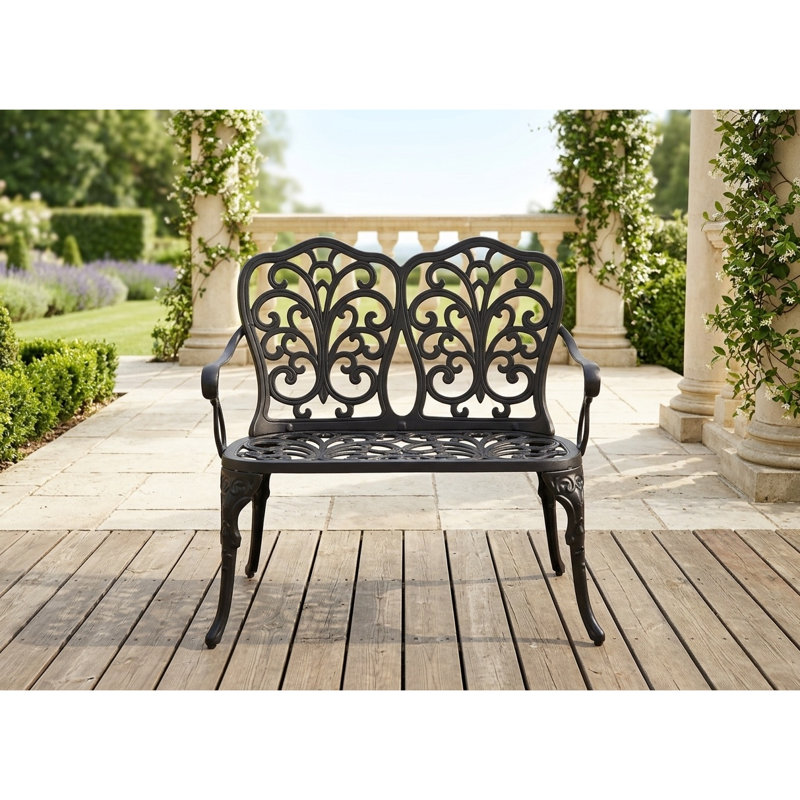 Banc de jardin en fonte d'aluminium noir pour l'extérieur, conception ergonomique