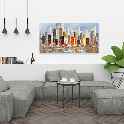  Bâtiments avec réflexion d'eau - Toile des cités orange