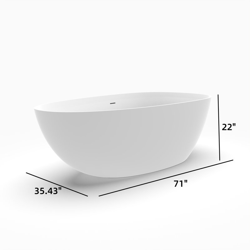71 Inch Matte White Artificial Stone Solid Surface Material Oval Freestanding Bathroom Tub