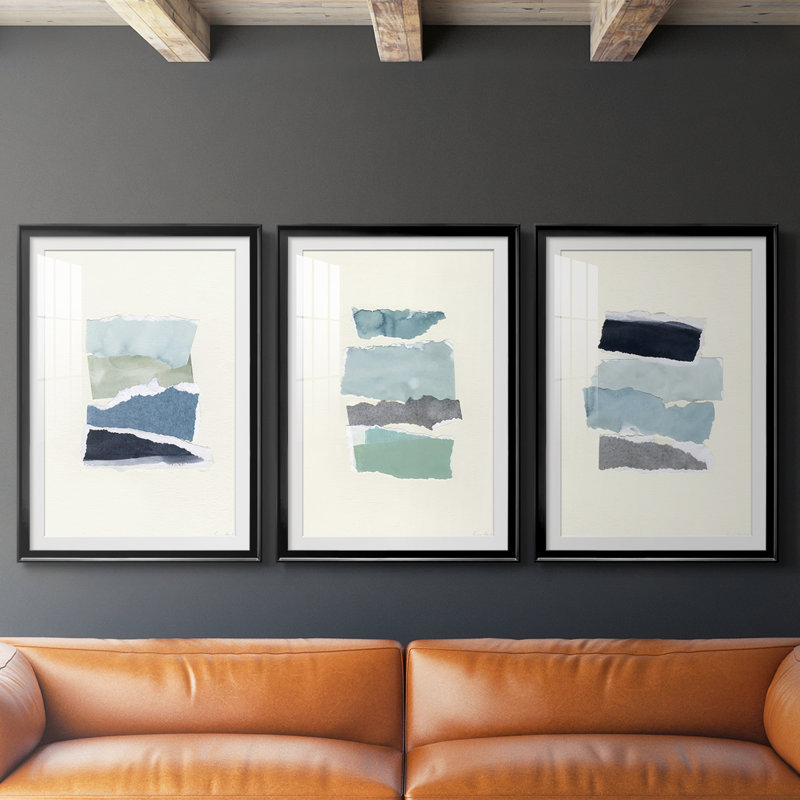 Étude de couleur de bord de mer I - Impression encadrée sur mesure de qualité supérieure - 3 pièces, Noir, H 21 po x l 30 po