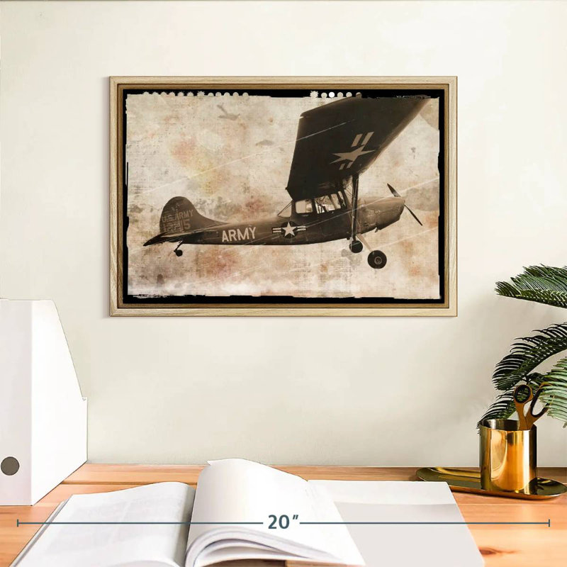 Avion de l’armée, Cadre flottant en bois naturel, 13 po x 9 po
