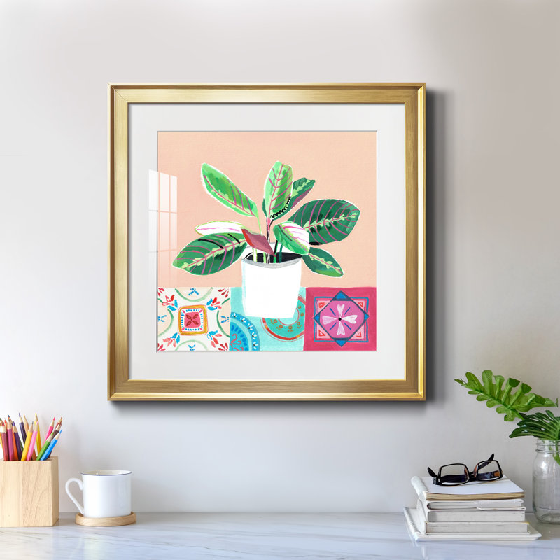 Growing Happy II - peinture encadrée, H 17,5 po x l 17,5 po x P 1,5 po, Toile encadrée d'or