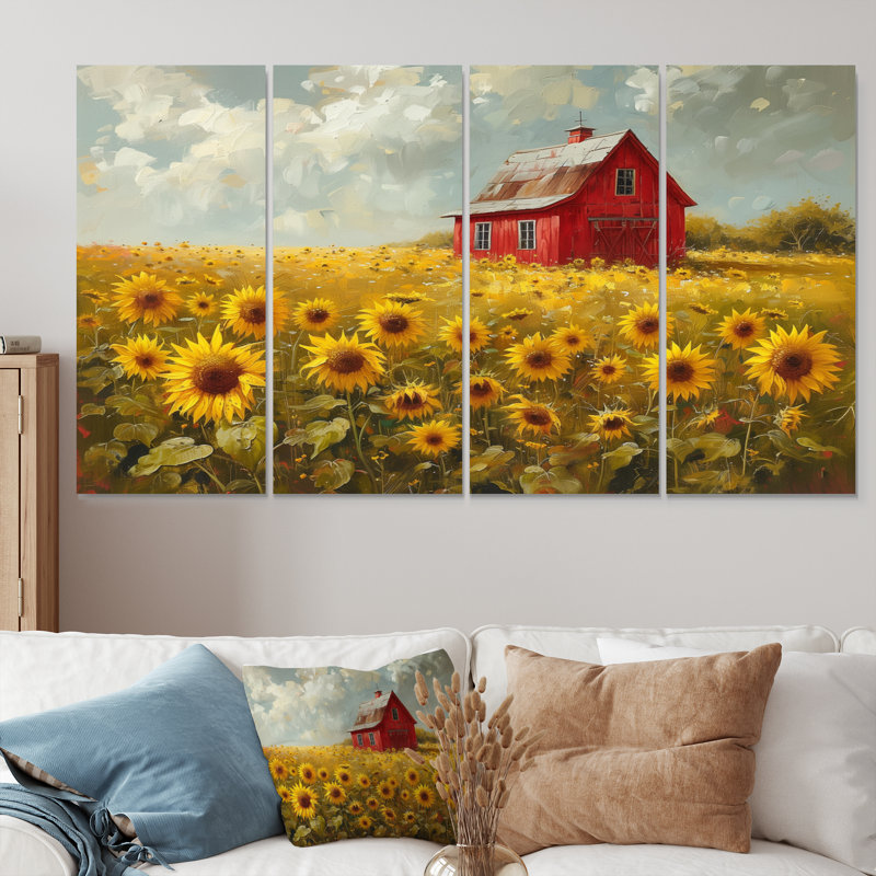 Paula - tournesols, ensemble d'art sur toile, H 32 po x l 64 po