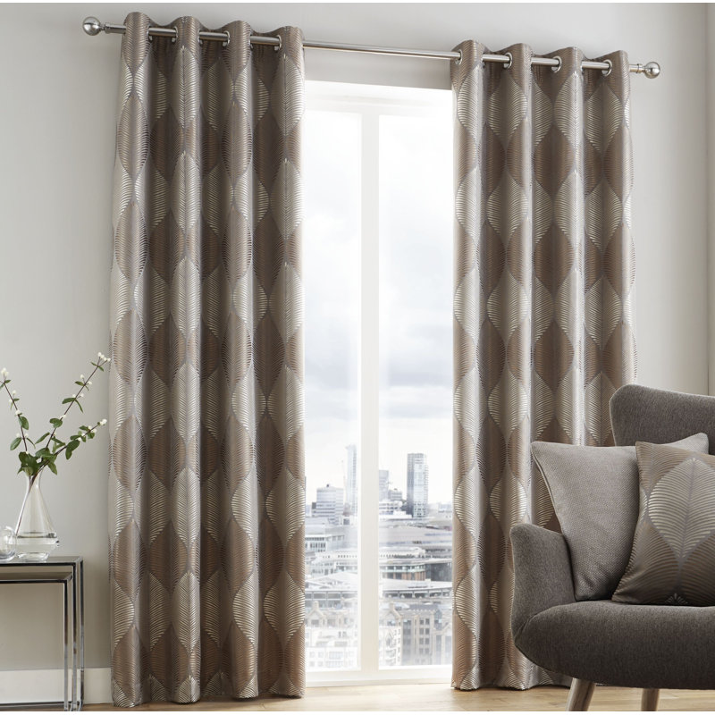 Leaf Jacquard Eyelet Room Darkening Curtains, Width 168cm x Drop 228cm