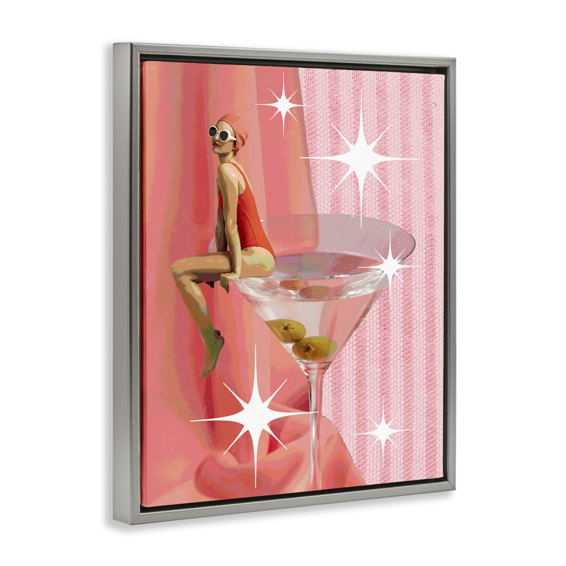  «Vintage Swimmer on Drink» par Daphne Polselli, H 31 po x l 25 po, Cadre flottant gris lustré